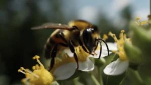 abeja posada en una flor blanca