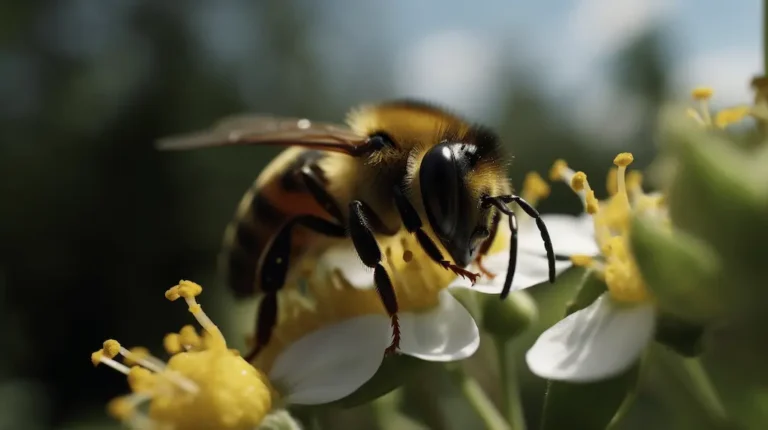 abeja posada en una flor blanca